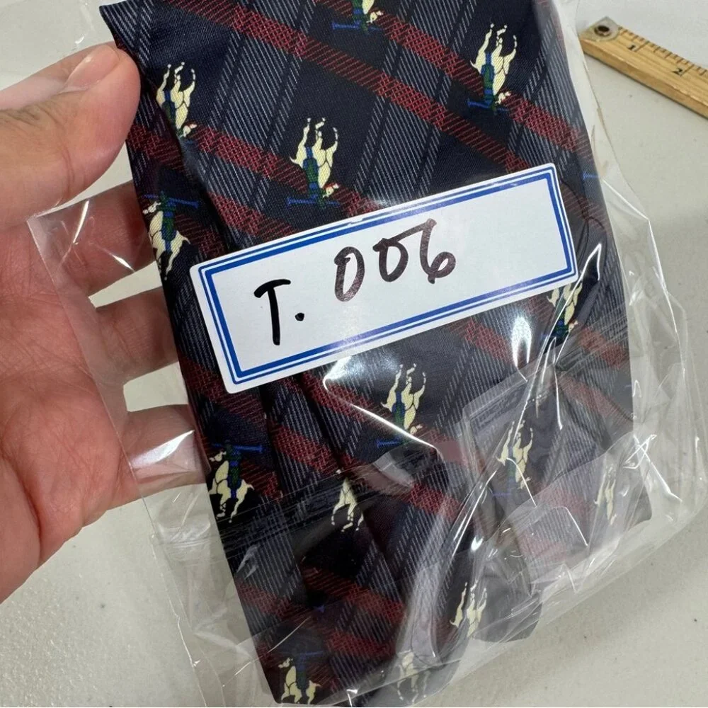 René Chagal Silk Polo Horse Tie Navy Plaid Equestrian Designer Necktie - Picture 9 of 12